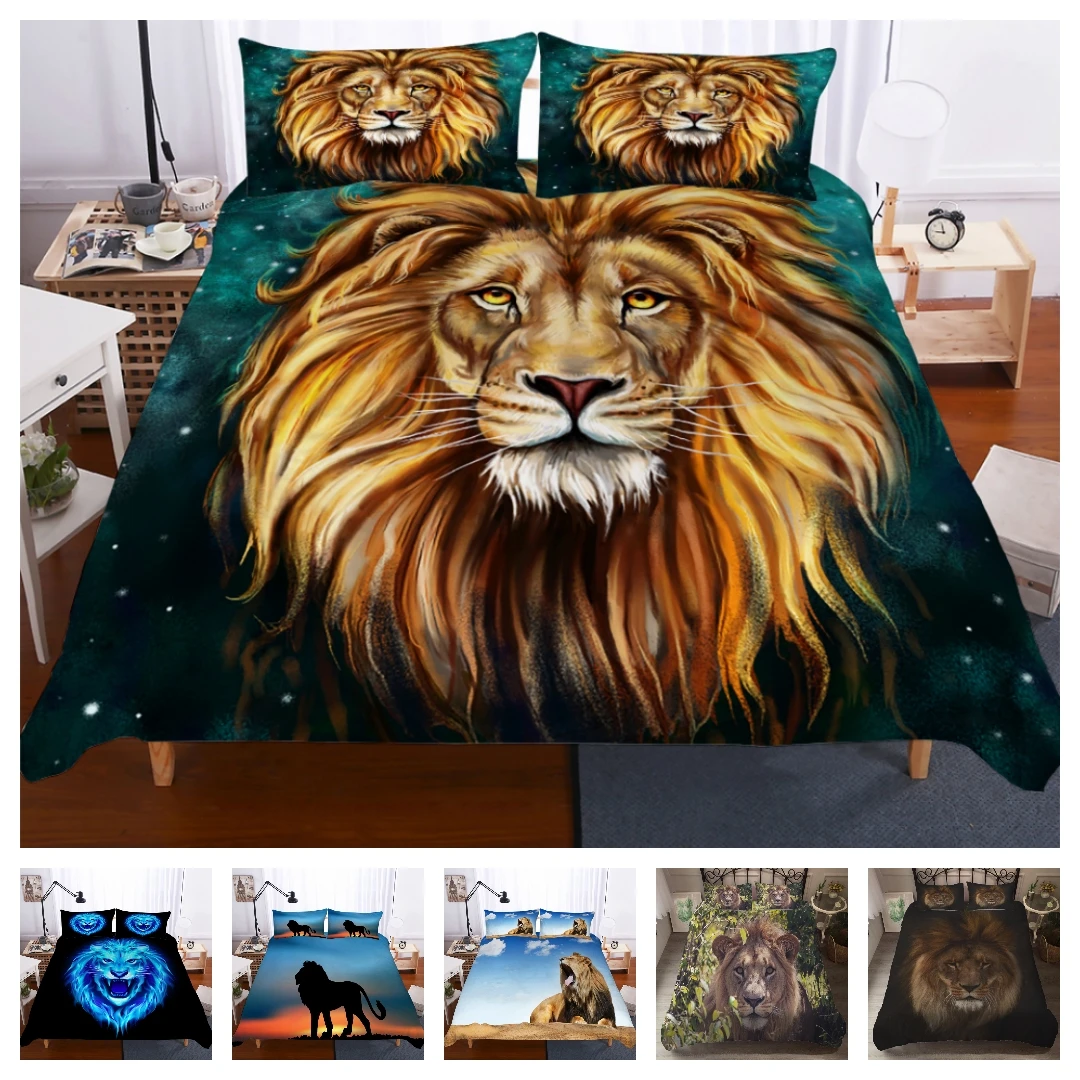 

Hot Style Bedding Set 3d Digital Lion Printing 2/3pcs Duvet Cover & Pillowcases Set with Zipper Closure UK/AU/US Size