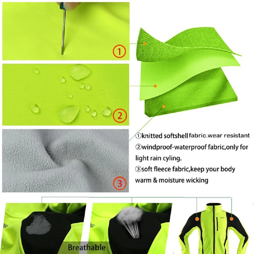 Online ARSUXEO Men Winter Cycling Jacket Windproof Waterproof Thermal Fleece Bike Jacket Warm Bicycle Clothing MTB Solfshell Coat 15K