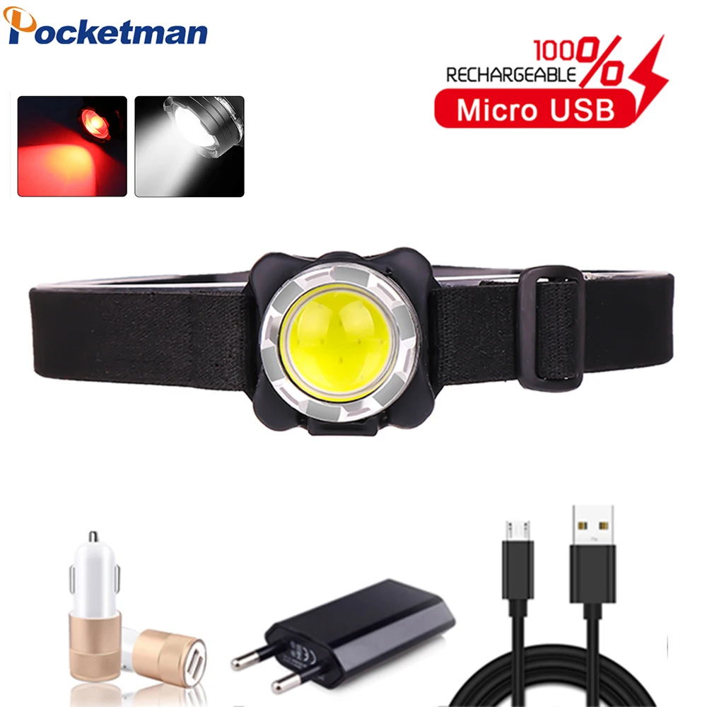 8000LM COB LED headlight USB charging headlight with built in battery