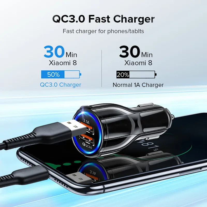 GETIHU 18 Вт 3.1A автомобильное зарядное устройство Quick Charge 3,0 Универсальный двойной USB быстрая зарядка QC для iPhone samsung Xiaomi Мобильный телефон в автомобиле