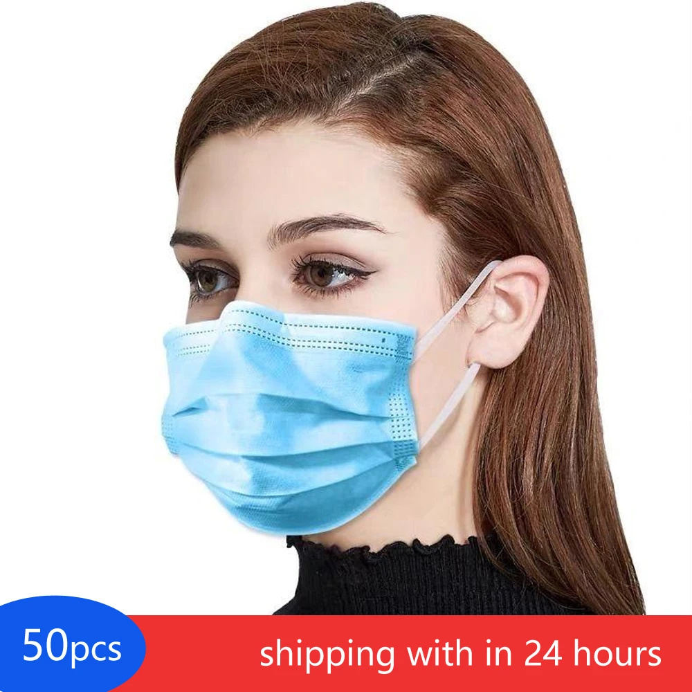 

50pcs Disposable Face Masks 3-Layer Dustproof Face Mouth Masks Safety Face Care Elastic Men and Women Masks
