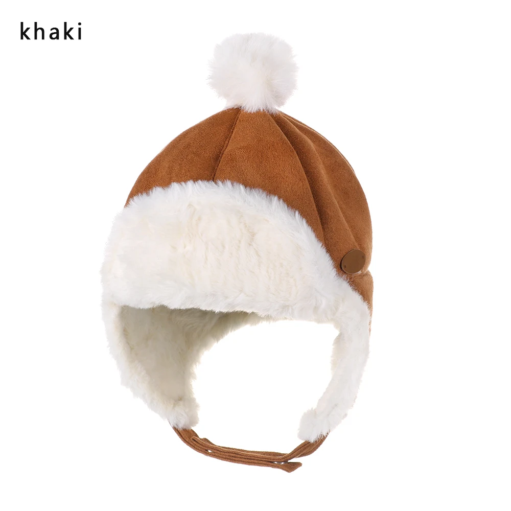 Для маленьких мальчиков и девочек, шапки-бини Шапки от Lei Feng(Лея фенг) шляпа олень замшевый наушники теплая детская шапка из толстого плюша; Кепки осень-зима шляпа - Цвет: khaki