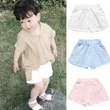 Новинка года; Стильная летняя одежда для детей; однотонные хлопковые шорты для маленьких мальчиков; популярные брюки для малышей; детская одежда