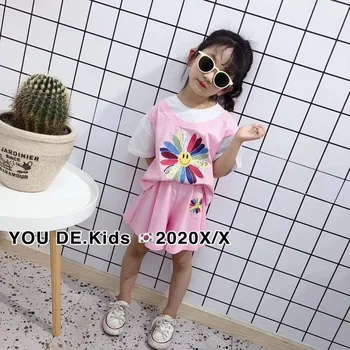 

2020 summer new girl's hooded short-sleeved shirt suit Chinese children's summer thin thin casual skirt two-piece suit