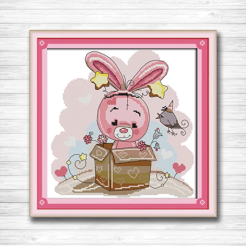 

The rabbit in the box cartoon decor painting 14CT 11CT counted cross stitch Needlework Set Embroidery kits chinese cross stitch