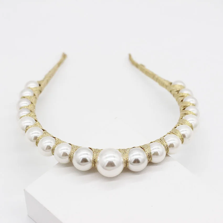 Женские обручи для волос ручной работы с искусственным жемчугом и шариками