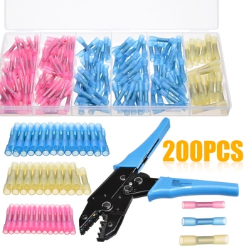 

200pcs/set Soldering Heat Shrink Connector Butt Cable Connector Electrical Wire Splice Cable Crimp Terminals + Crimping Plier