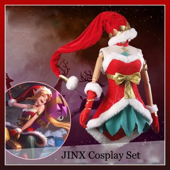 

Game LOL Cosplay Costumes Rascal Jinx Christmas Type Cosplay Clothes Full Set with Hat for Women Christmas Cosplay