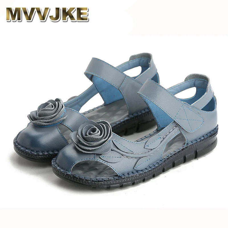 

MVVJKE Woman Handmade Floral Genuine Leather Sandals Women Flats For Women Flat with Slipper