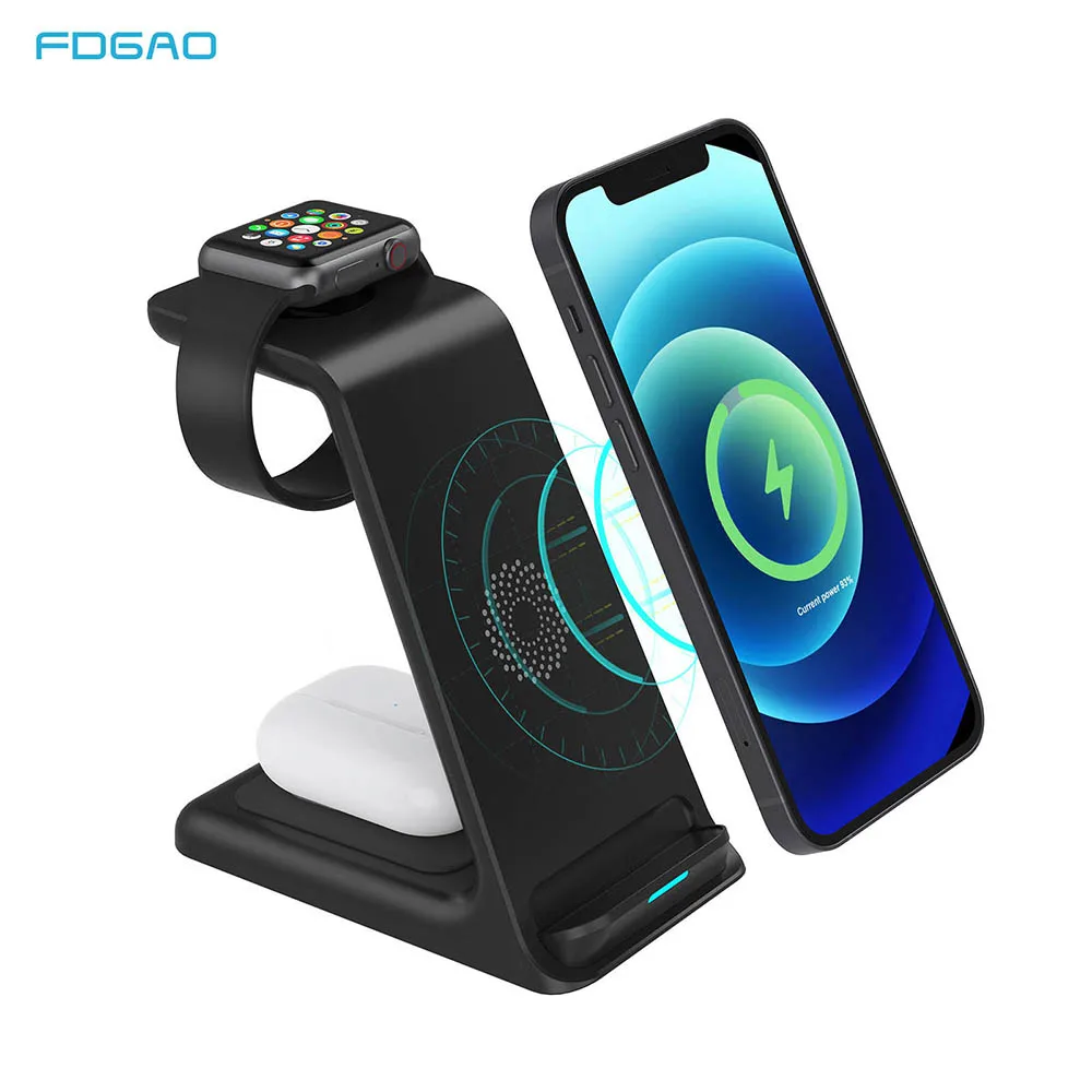 3 in 1 Charging Stand for iWatch Apple Watch 6 5 4 2 AirPods Pro Qi 15W Fast Wireless Charger Station For iPhone 12 11 XS X XR 8