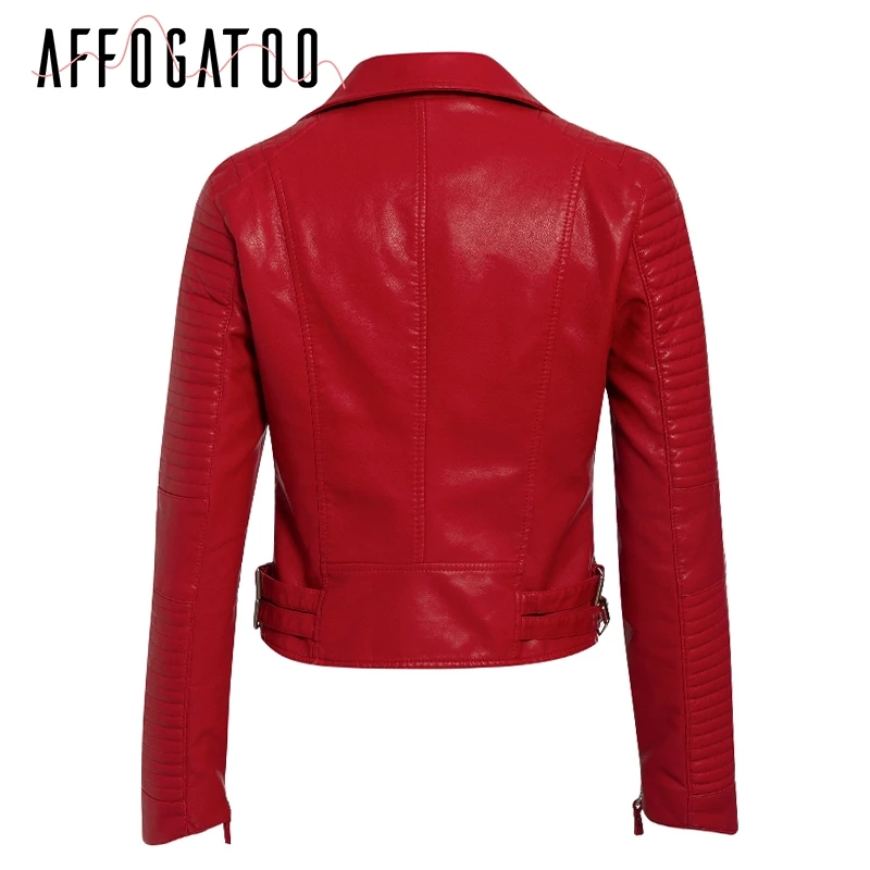 Afogafoo пикантный из искусственной кожи Красная куртка Женская осенне-зимняя мотоциклетная куртка из ПУ женская винтажная модная верхняя одежда на молнии черное пальто