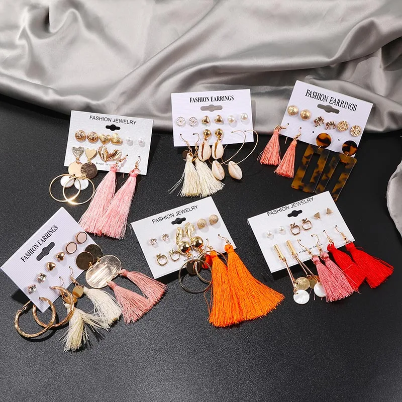 Набор серег колец большого размера золотого цвета круглые женские серьги сделай