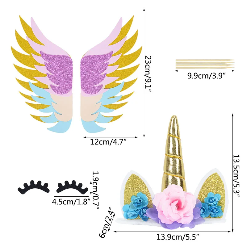 Decoración Para Tarta De Unicornio, Decoración De Tartas De Cumpleaños Dorada, Cake Topper Con Orejas De
