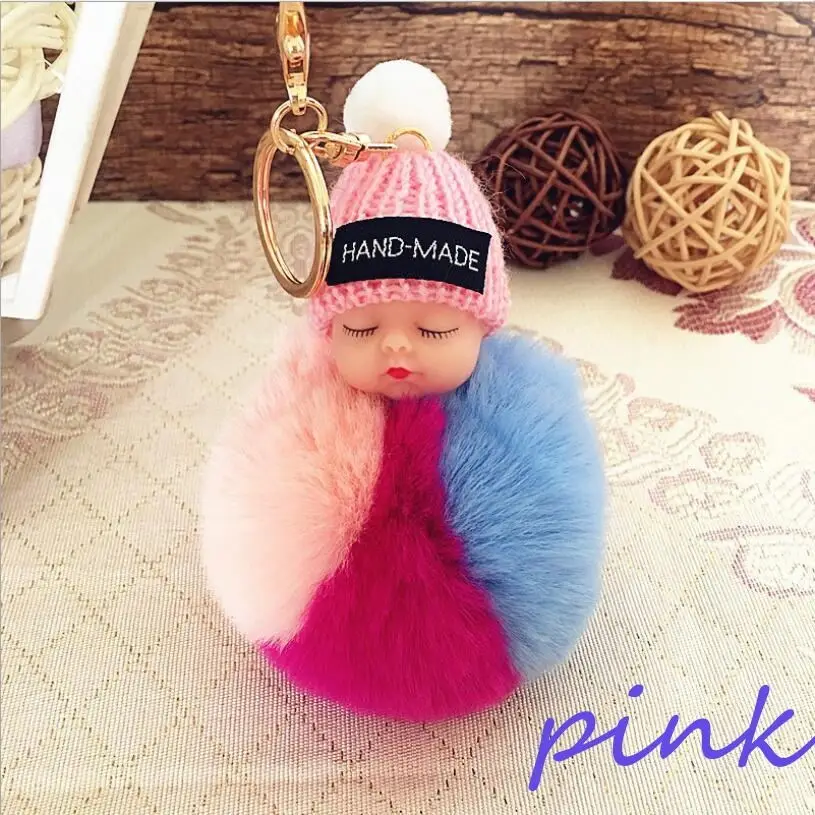 Милая Детская кукла мультфильм ювелирные изделия Три цвета волосы мяч Спящая милая игрушка на кольцо для ключей подвеска «сделай сам» Сумка Популярные висячие украшения - Цвет: korea pink