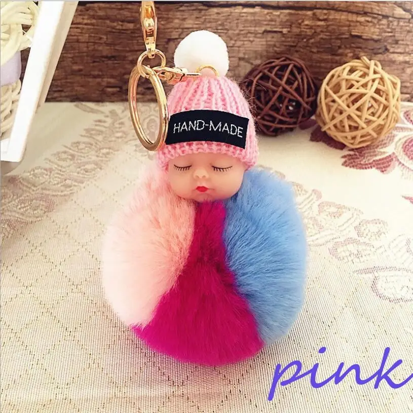 korea pink Милая Детская кукла мультфильм ювелирные изделия Три цвета волосы мяч Спящая милая игрушка на кольцо для ключей подвеска «сделай сам» Сумка Популярные висячие украшения - Цвет: korea pink