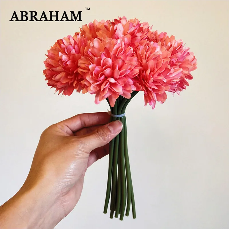 

25cm 11heads Silk Flower Ball Artificial Dandelion Bouquet Autumn Decoration Floral Fake Pompom Flowers For Wedding Home Decor