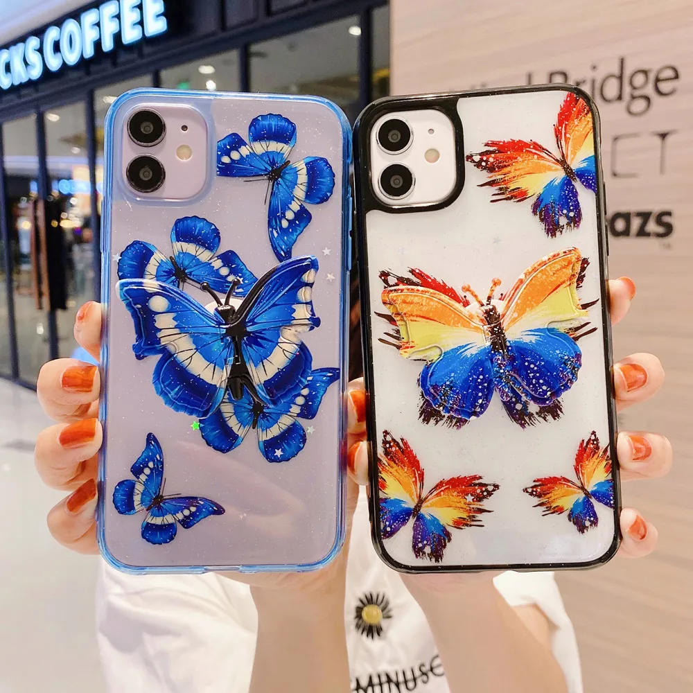 Милый 3D чехол для телефона с бабочкой iPhone 11 Pro X XR XS MAX мягкий Блестящий блестящий 7 8