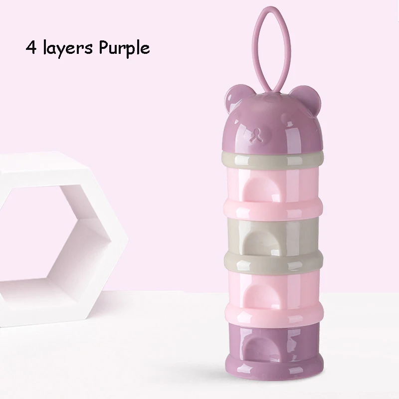 purple-4 3/4 слоя медведь Стиль Портативный Детские Еда ящик для хранения эфирных Крупы для младенцев с мультяшным принтом коробка для сухого молока Дети Ясельного возраста контейнер для закусок - Цвет: purple-4