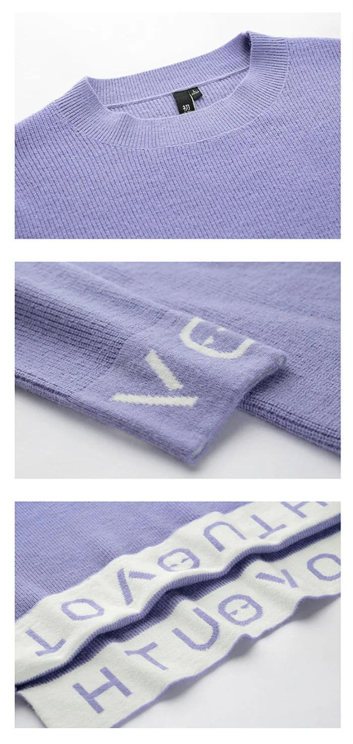 Toyouth Ленивый Стиль Повседневные свитера с надписями женская верхняя одежда круглый вырез длинный рукав фиолетовый пуловер свитер