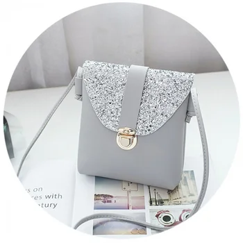

women small bling bling shoulder bag lady's mini cute solid color Glossy handbag cover opening bag cross body(gray)
