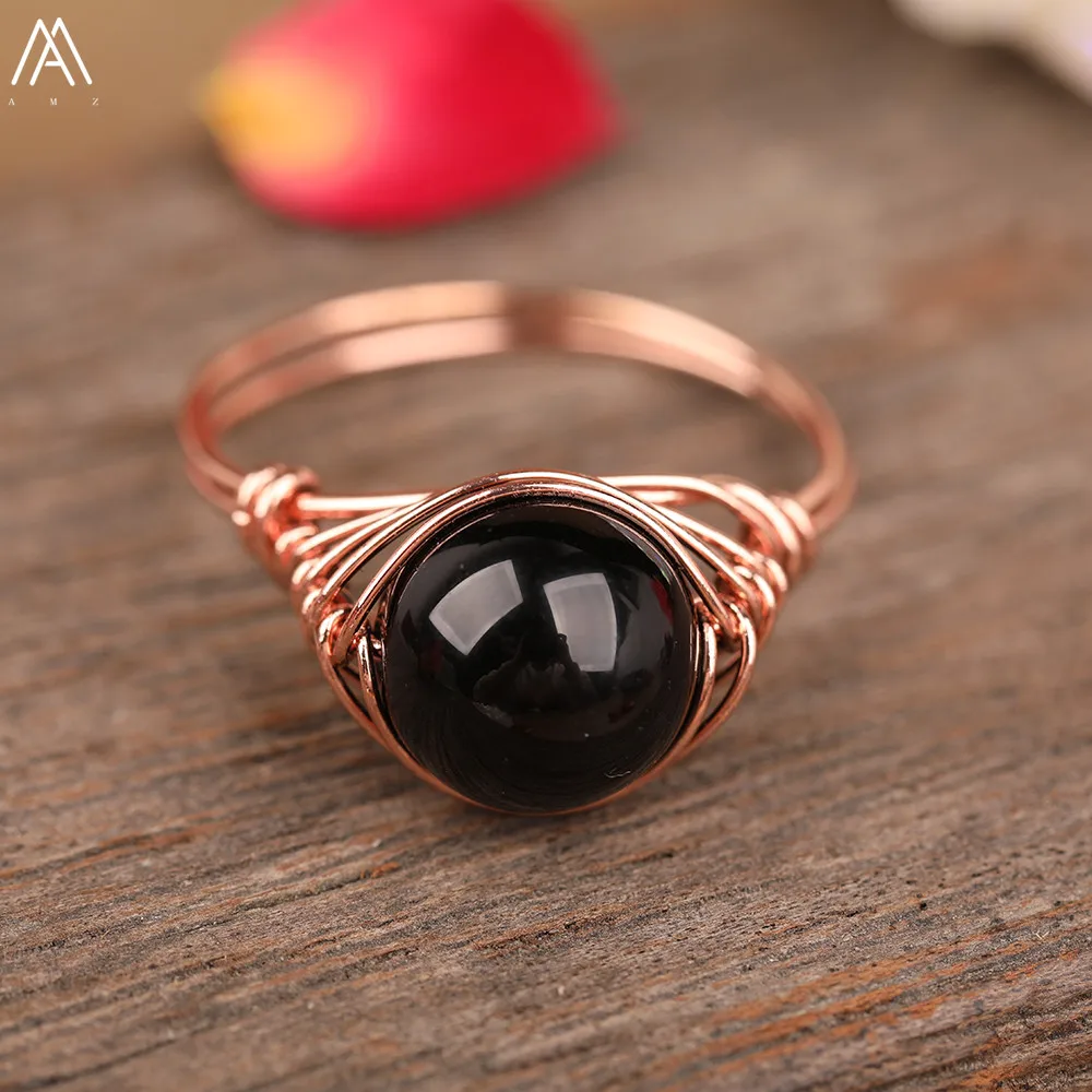 Single Stone Beads Handmade Rings Jewelry For Women Quartz Crystal Beads  Rose Gold Statement Rings Gift Supply Dropshipping - Rings - AliExpress