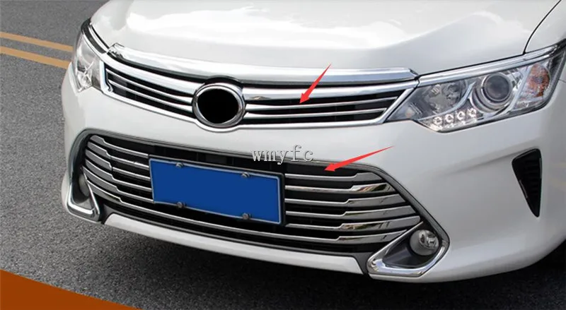 ABS Хром Передняя верхняя + нижняя решетка отделка полоса крышка для Toyota Camry 2015 2016