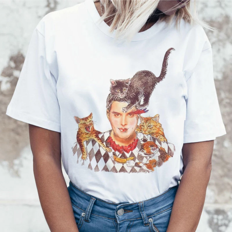 Фредди Меркури queen Группа Футболка Для женщин Harajuku Винтаж Ullzang Футболка Модные queen футболка 90s Графический рок футболки женские - Цвет: 20674