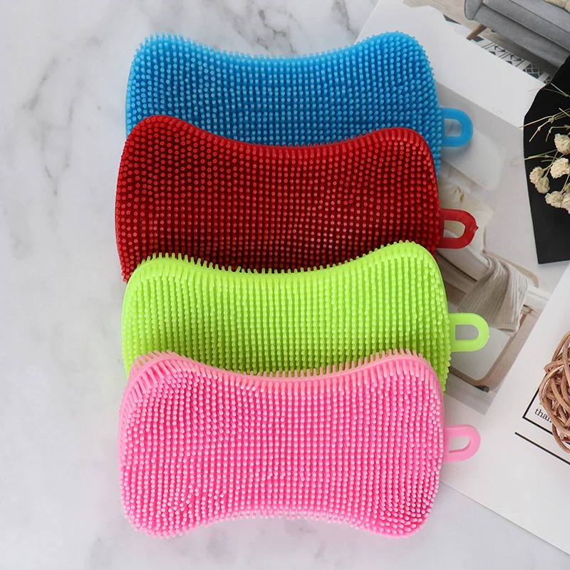 1/4Pc Silicone Dish Washing Brush Pot Pan Sponge Scrubber Silicone Scouring Pad Fruit Pot Pan Wash Brushes Kitchen Cleaning Tool