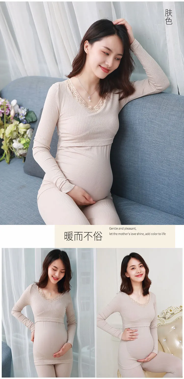 Conjuntos de Pijamas Roupas de Maternidade Mulheres Grávidas Elásticos Fina Amamentação Pijamas Terno Casa Quente Feminino Algodão Dormirwear 10 High Quality Mamãe e Bebê