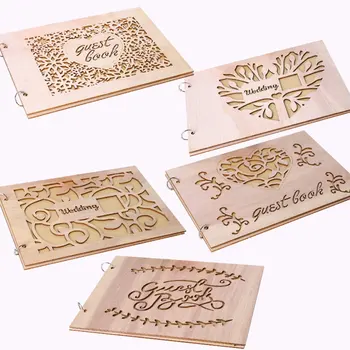 

Personalized Guest Book Heart Wooden Guestbooks Signature Message Scrapbook Album Rustic Wedding Gifts notebook