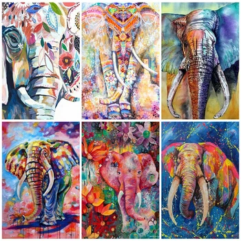 

6 sheets Unframe Adult Coloring By Numbers Elephant Unique Gift Oil Painting By Numbers Animal Acrylic Paint Decor For Home