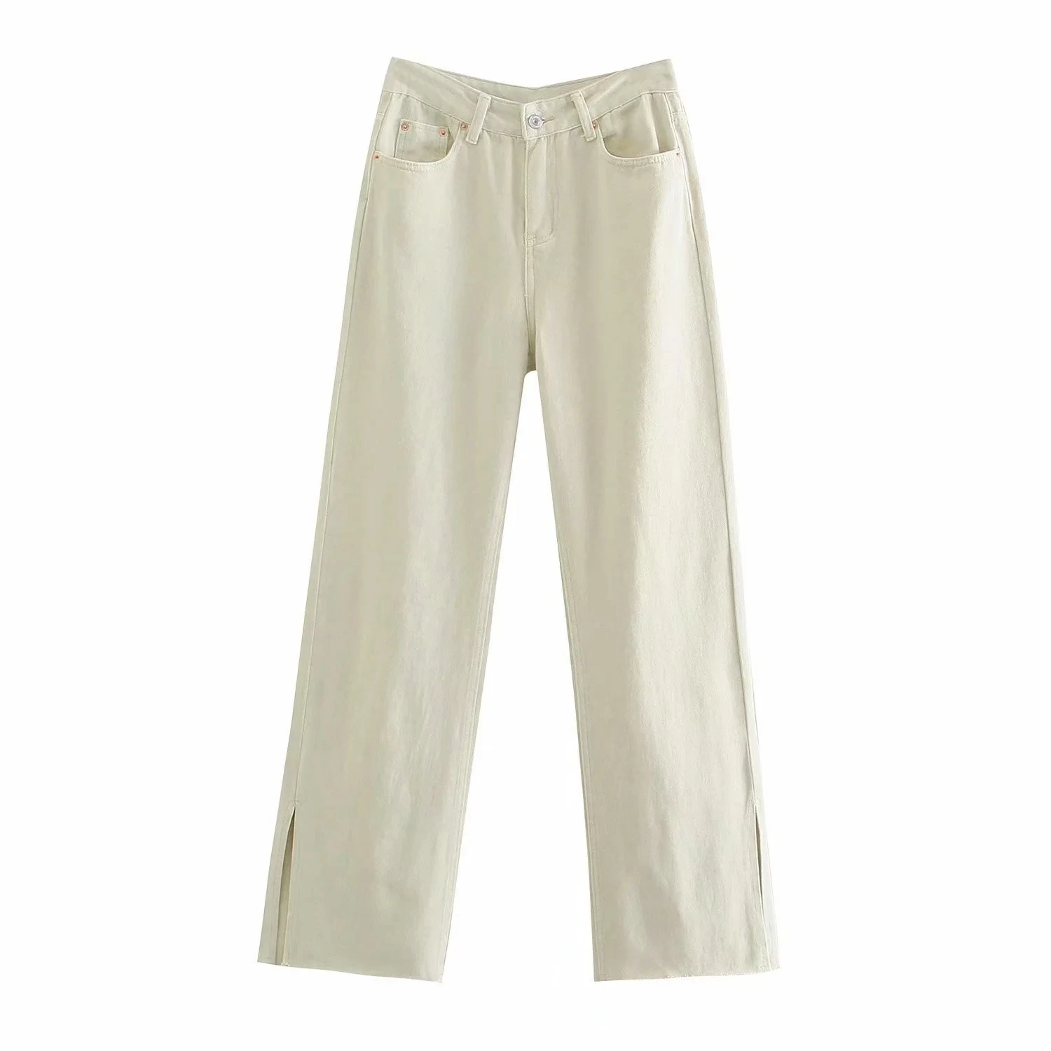 PROD 1005002909253703 Za 2021 women Side split Straight Jeans casual
full length High waist denim pants pocket Pantalon fashion loose Slit
Trousers