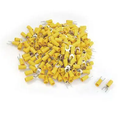 

12-10 AWG Yellow PVC Sleeve Insulating Fork Terminals Connector 500 Pcs
