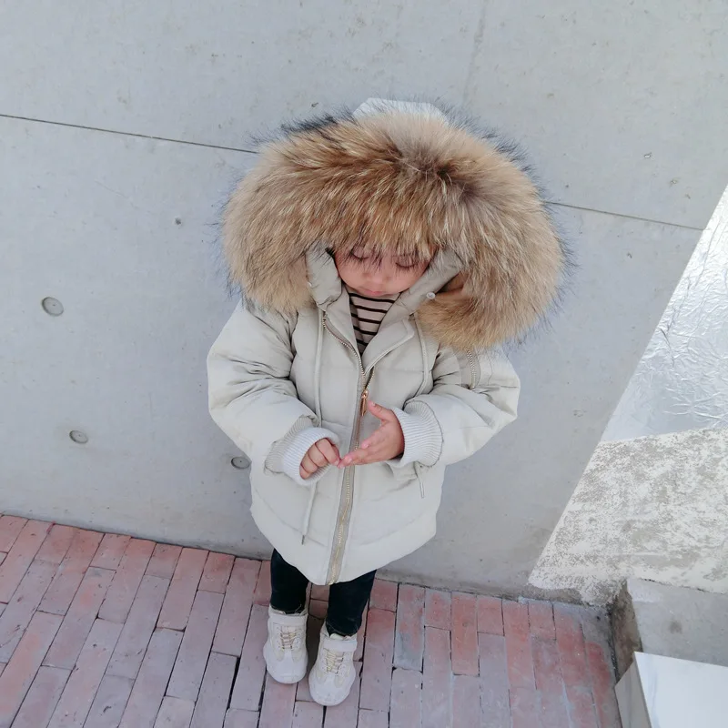 

CHILDREN'S Jacket 2019 Winter New Style Children Western Style Genuine Fur Collar down Jacket Cotton-padded Clothes Men And Wome