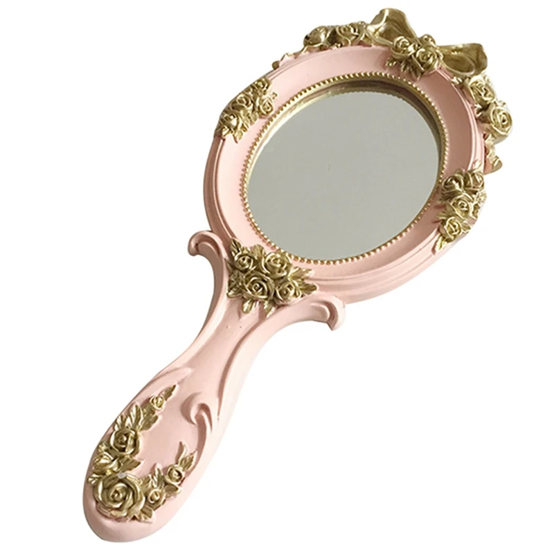 1 шт. розовое милое креативное деревянное винтажное ручное зеркало для макияжа косметическое зеркало прямоугольной формы с ручкой для Gif