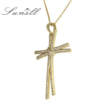 

SUNSLL Fashion New Design Gold Necklace Zirconia Pendant Necklace Cross Necklace Women Necklace Unique Jewelry Necklace Gift