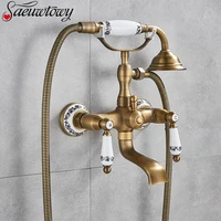Antique Black Bronze Phone Style Bathtub Shower Faucet Copper Spray Wall-Mounted Hot And Cold Faucet Bathtub Shower System 1