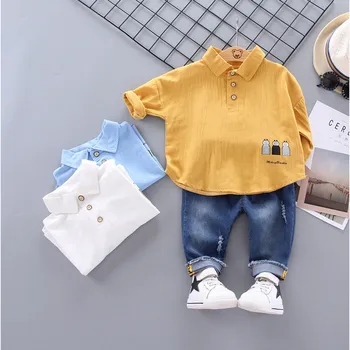 

Toddler Kids Baby Boys clothes ropa niña одежда для новорожденных Cartoon T Shirt Pullover Denim Long Pants Outfits Set #4