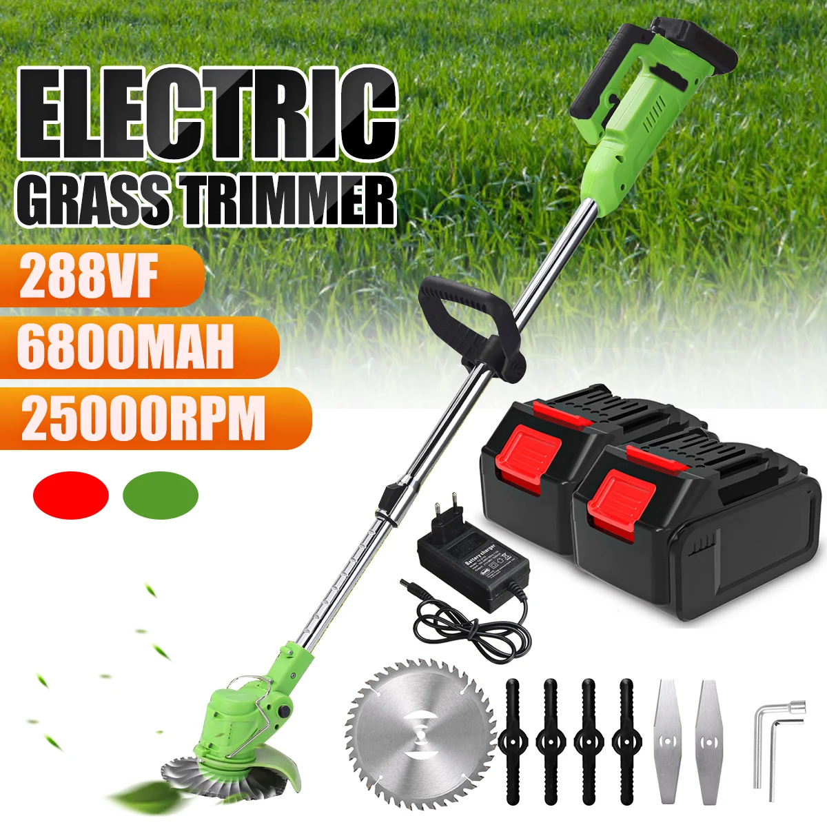 288V Cordless Electric Grass Trimmer Lawn Mower Weeds Brush Length Adjustable Cutter Garden Tools with 2pcs Li-Ion Battery | Инструменты