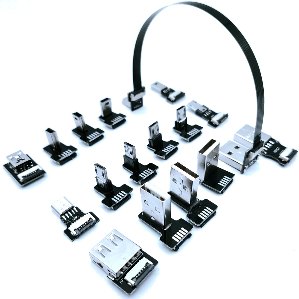 5 см-100 см FPC Micro Mini USB B 5pin штекер вверх вниз влево вправо Угловой 90 градусов к 2 0