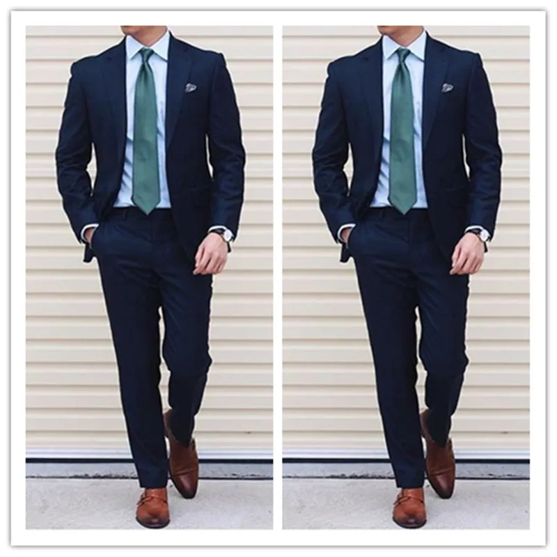 Custom Navy Blue Men Suits Tuxedo for Wedding 2Pieces Business Blazer Peak Lapel Costume Homme Terno Party Suits(jacket+pant)