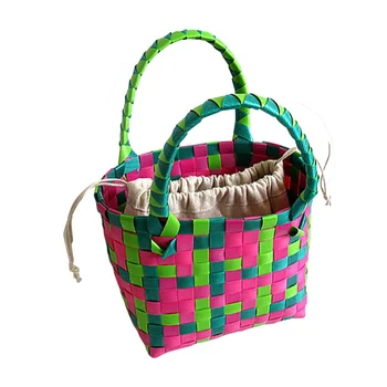 

Square Handmade Woven Bag Cute Rattan Bohemia Straw Bags Women Kid Summer Holiday Beach Bag Woven Basket Handbag