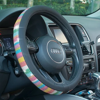 

Rainbow Colourful Rhinestone Crystal Trim Car Van Steering Wheel Cover Decor National Style 37cm