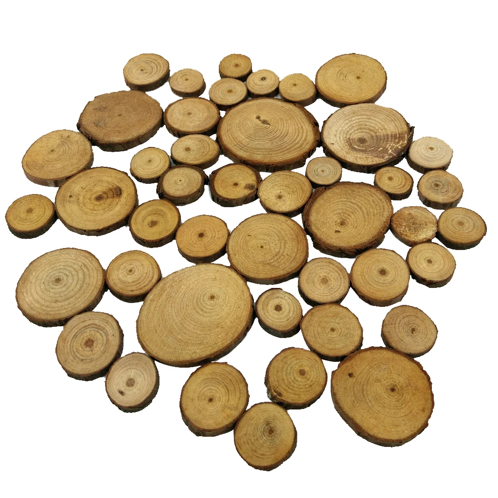 50 Pieces 20-40mm Wood Log Slices Pine Tree Slice Natural Rustic Craft for Wedding Christmas Centerpiece Decoration