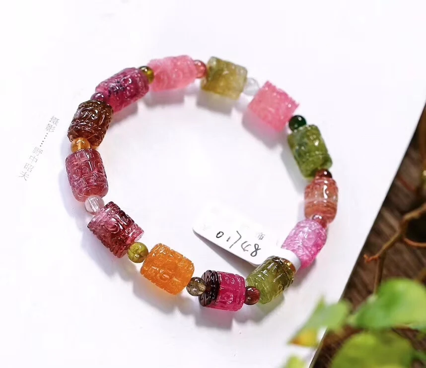 

Natural Colorful Red Tourmaline Bracelet Women Men From Brazil 8mm Clear Round Beads Crystal AAAAA Certificate