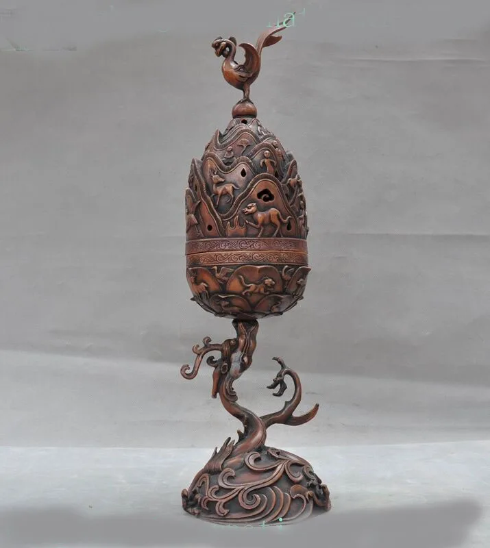

wedding decoration 18"Chinese Dynasty bronze animal Dragon phoenix statue Incense burner Censer