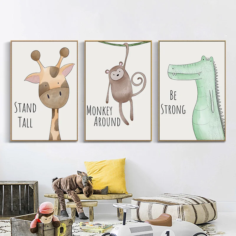 Cute-Cartoon-Animal-Dinosaur-Pictures-Be-Brave-Be-Strong-Letters-Kid-s-Room-Kindergarten-Canvas-Painting (1)