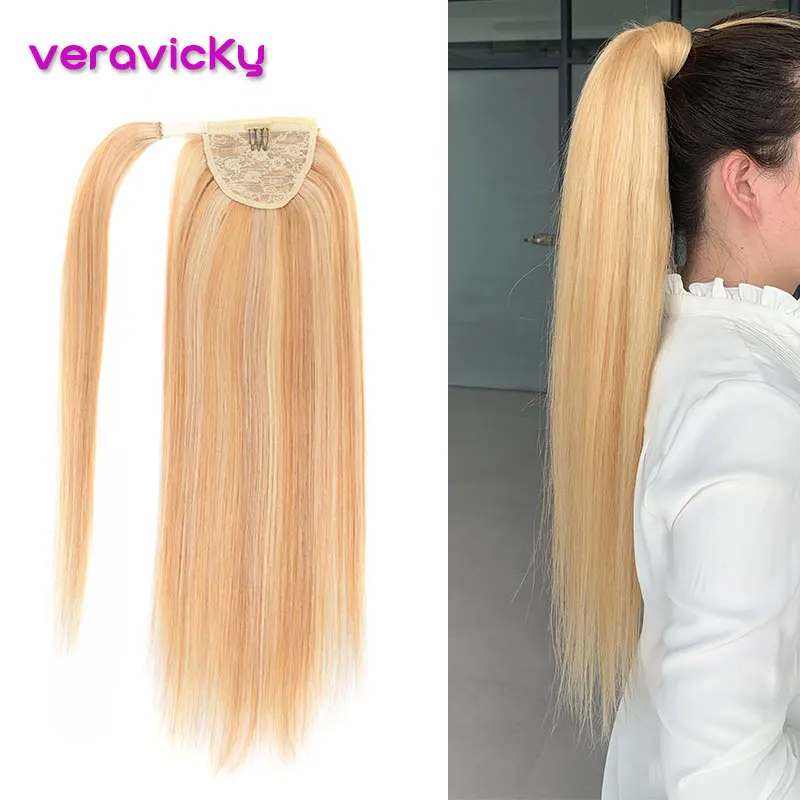 Cena Brazylijski naturalny ludzki włos Balayage kucyk rozszerzenia 1 sztuka maszyna wykonana Remy blond prawdziwe ludzkie włosy koński ogon klip Ins