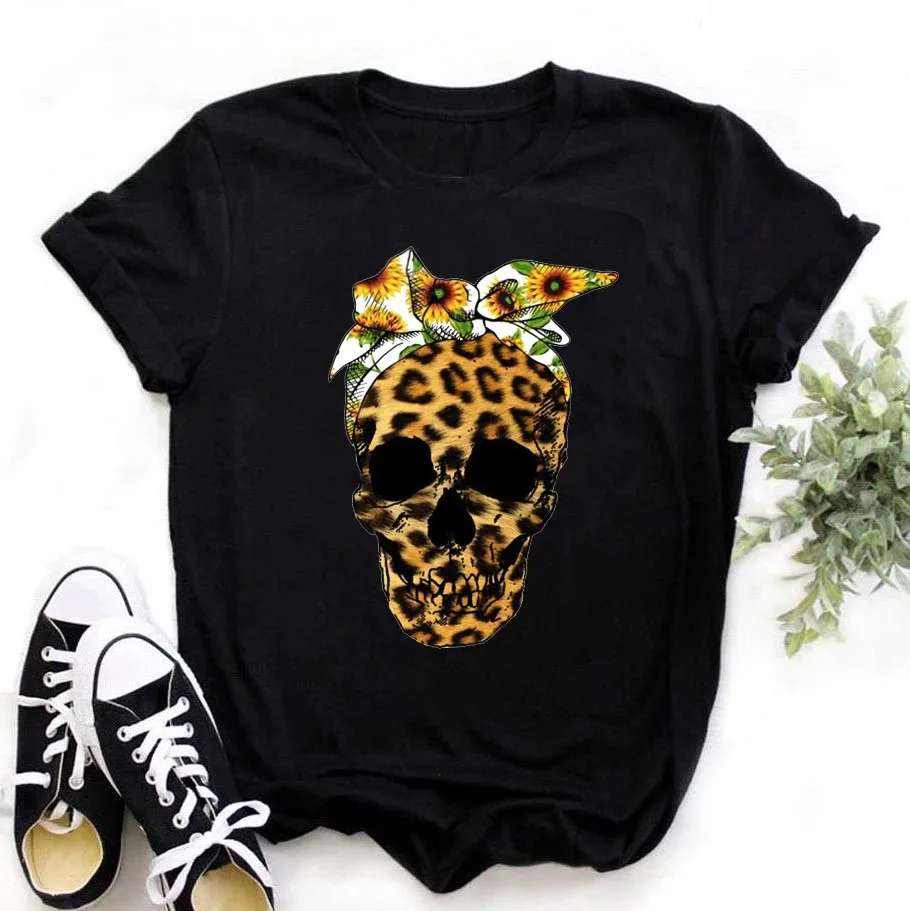 Summer Cool Leopard Red Lips Graphic Printed Black T-shirt Women Fashion Short Sleeve Tshirts Female Harajuku Casual Tops Tee cute summer crop tops Tees