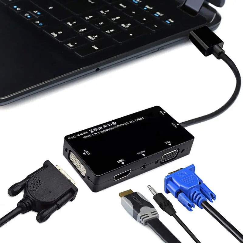 Разделитель с мультимедийным интерфейсом высокой четкости HDMI VGA, HDMI, DVI аудио конвертер позолоченный разъем 4K для портативных компьютеров HDTV PS3 многопортовый 4-в-1 Адаптер HDMI